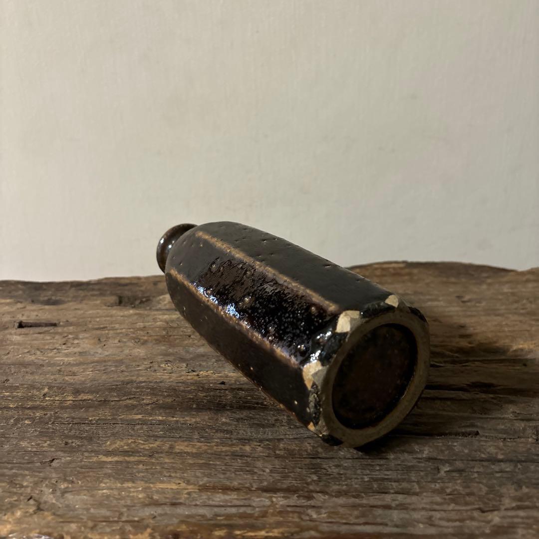 民芸陶器　徳利花入　出石窯　古道具　アンティーク酒器　花器　李朝　黒高麗　古民芸