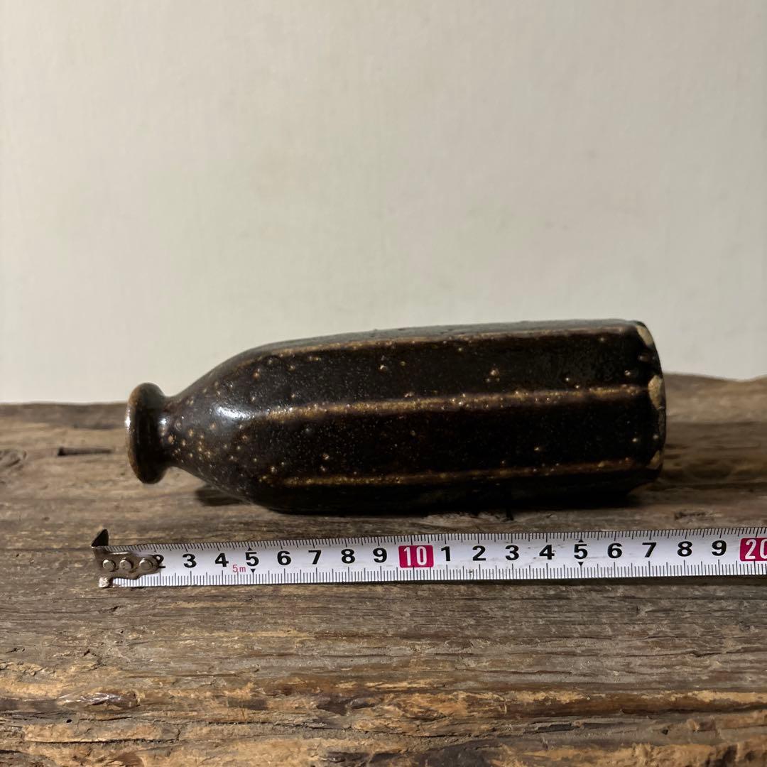 民芸陶器　徳利花入　出石窯　古道具　アンティーク酒器　花器　李朝　黒高麗　古民芸