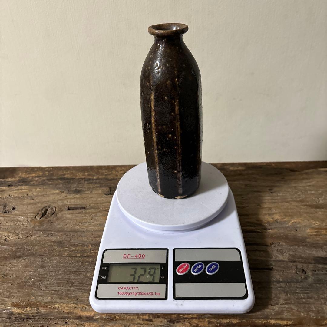 民芸陶器　徳利花入　出石窯　古道具　アンティーク酒器　花器　李朝　黒高麗　古民芸