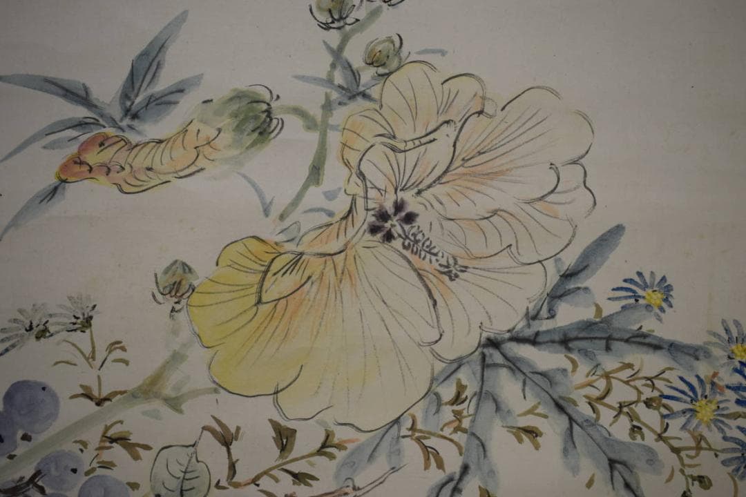 真作/小室翠雲/秋花茄子図/大幅/布袋屋掛軸HH-624