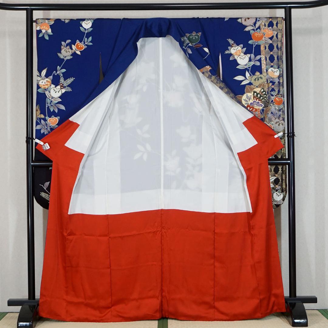 長じゅばん付き　正絹振袖　青　金彩友禅柄　165cm　a129