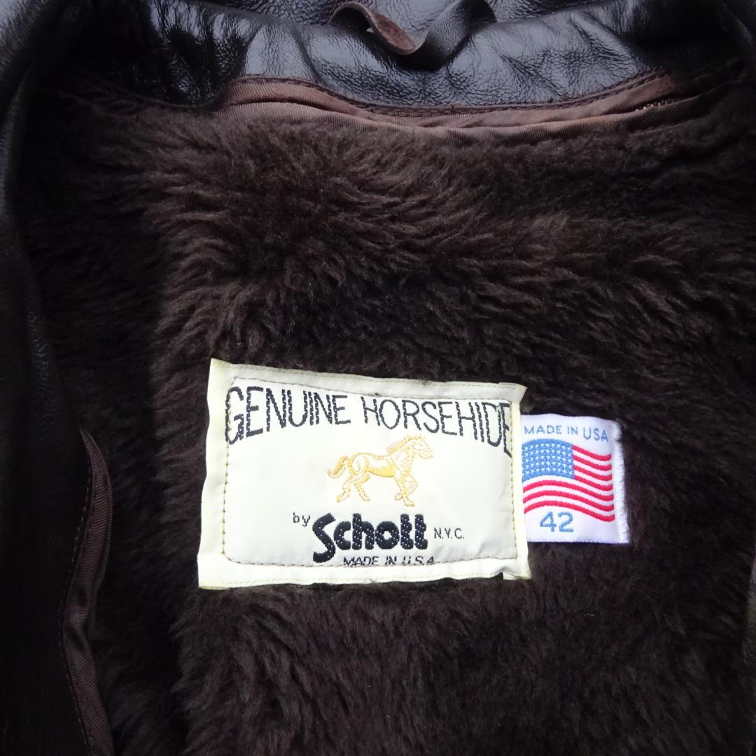 希少Schott ショット652H馬革ホースハイドライダーストラッカー襟付き42