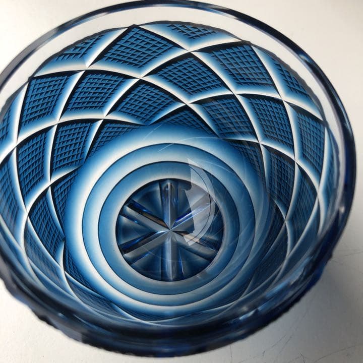 復刻薩摩切子 藍色切子碗 昭和レトロ✿︎