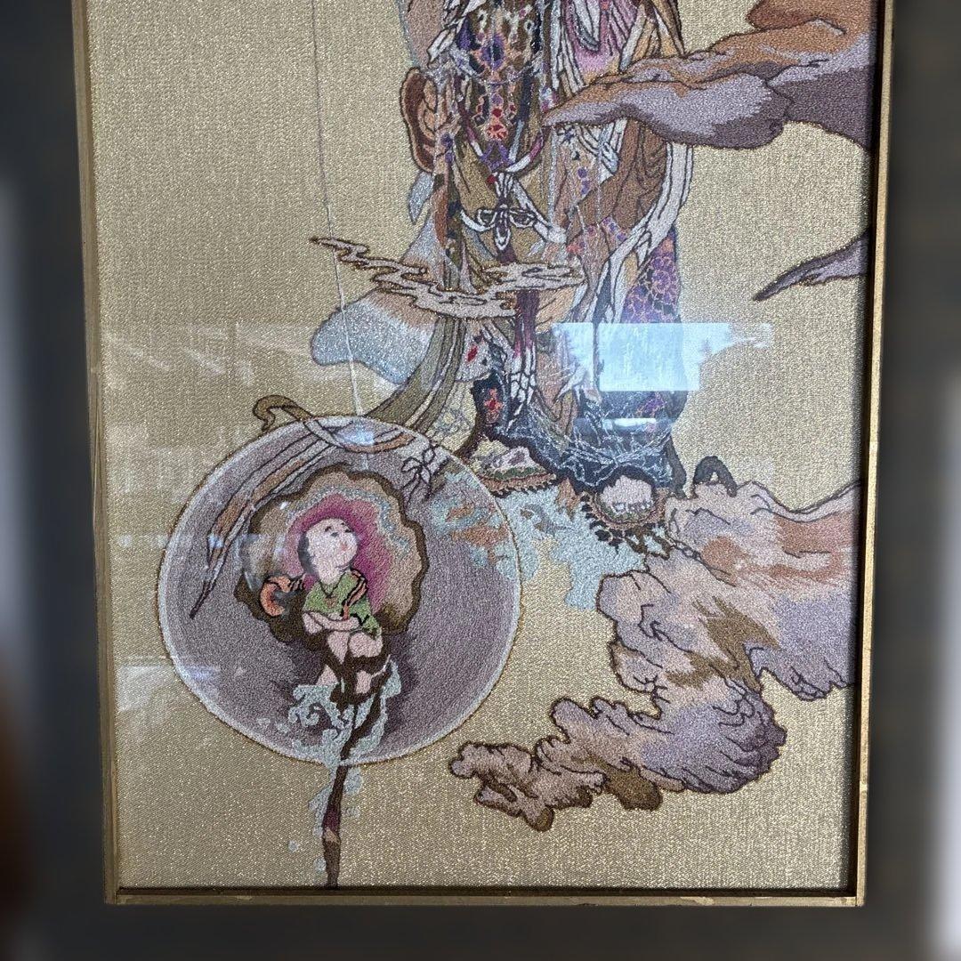 文化刺繍 慈母観音図 着色絹本 仏画 仏教美術 悲母観音 刺繍画 刺繍アート