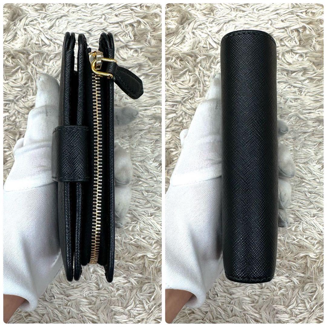 【極美品】プラダ 二つ折り財布 サフィアーノレザー ブラック