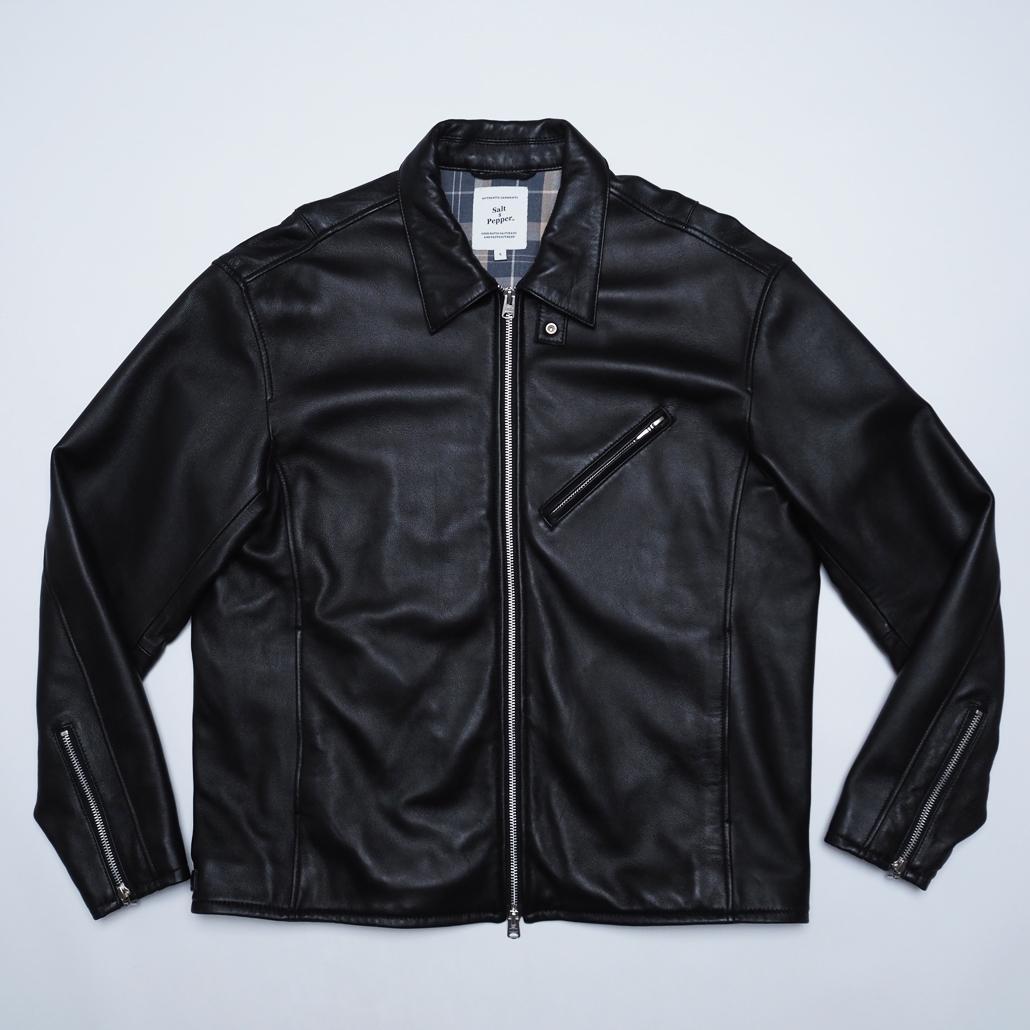 美品 Salt&Pepper ブラックラムレザージャケット 裏チェック Lサイズ