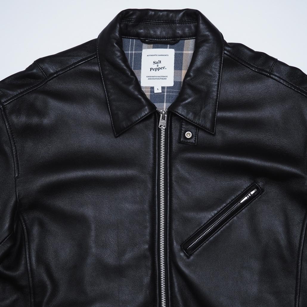 美品 Salt&Pepper ブラックラムレザージャケット 裏チェック Lサイズ