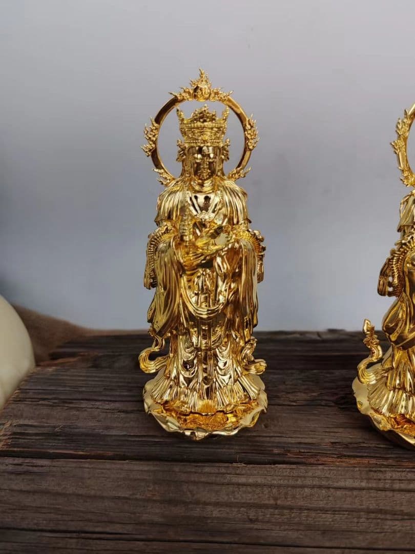 【修縁堂】高品質 仏像 メッキ 帝釈天 置物 木彫 仏様 可装蔵