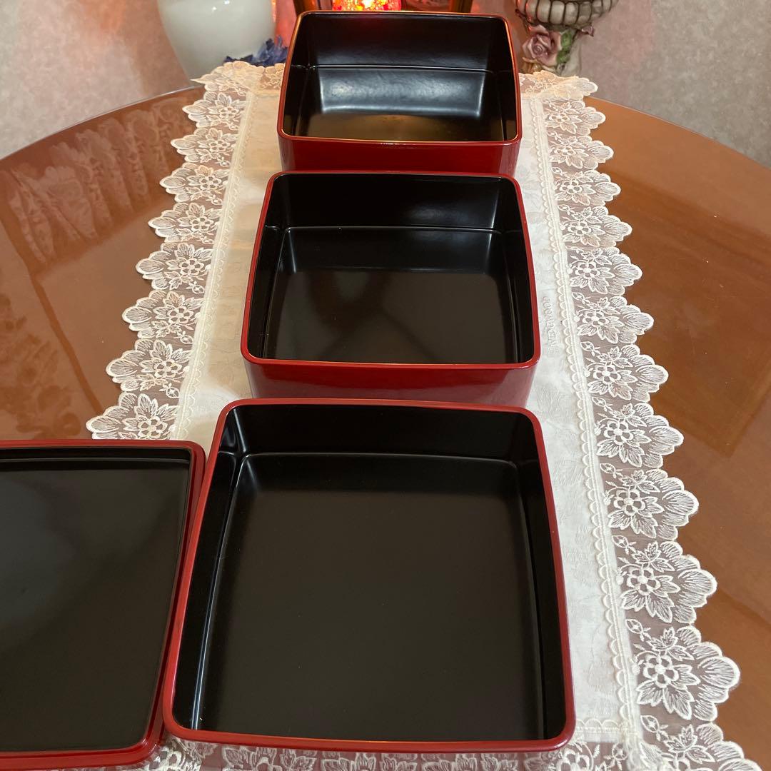 会津塗　うるし塗　天然木　三段重　重箱　未使用　シール付