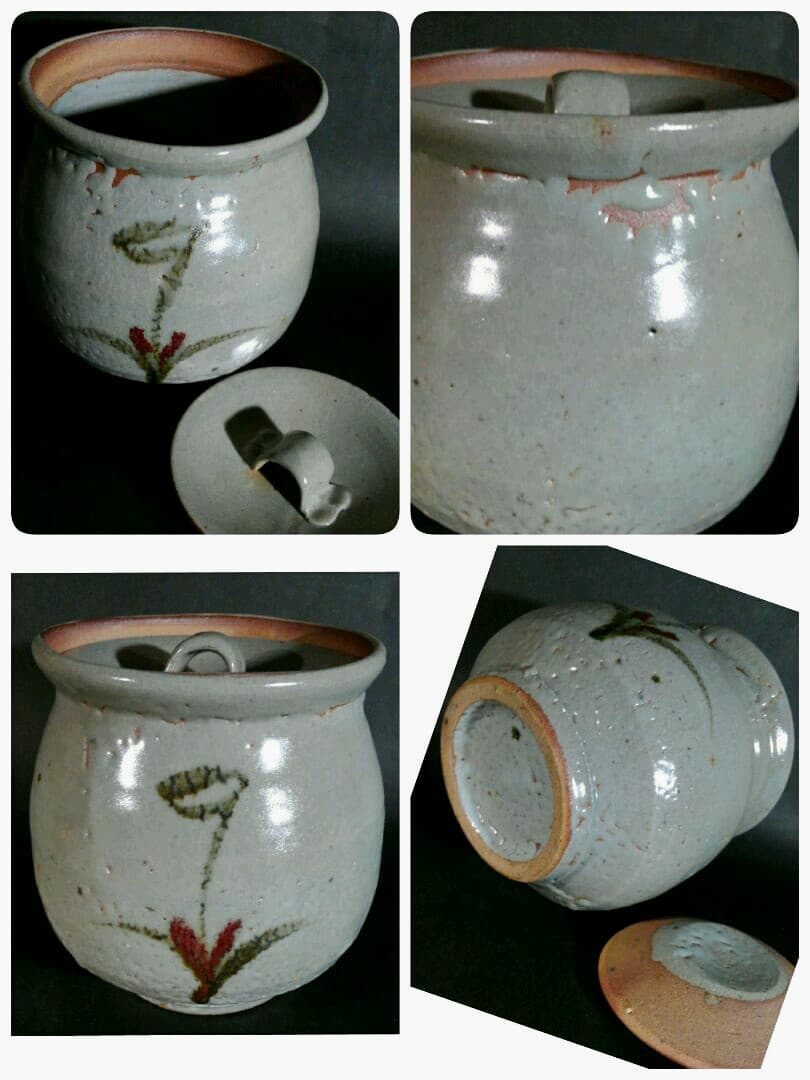 日本工芸会正会員　丸田正美作　黒牟田焼　鉄絵草花文　水指　師　人間国宝　濱田庄司