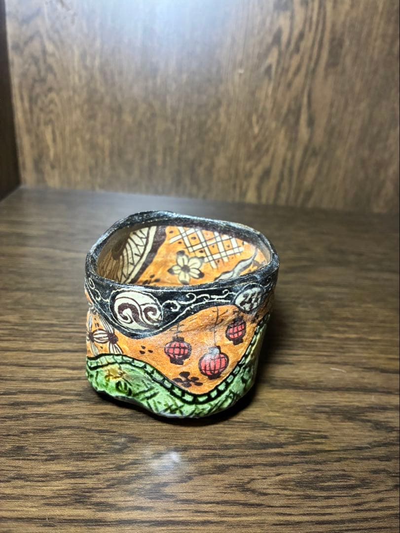 漫画織部 ぐい呑　花魁　深見文紀 共箱