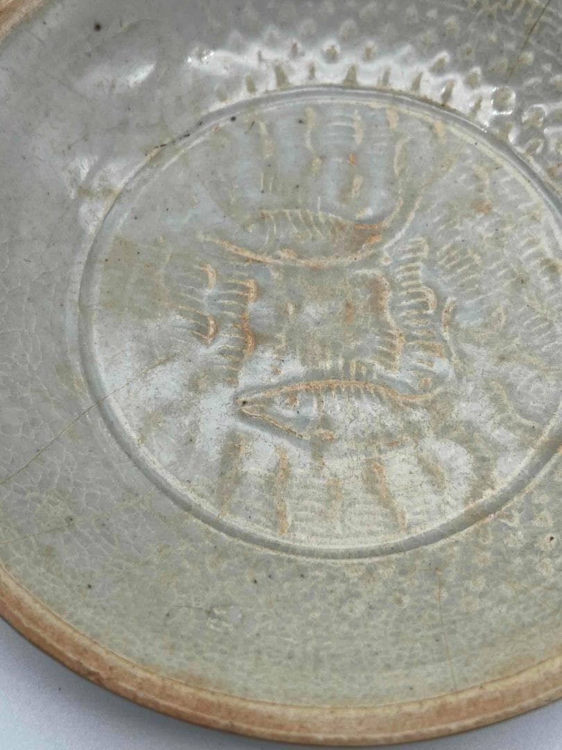 北宋時代　青白磁刻魚文輪花皿　唐草魚藻文盞　景徳鎮　影青(A-78)
