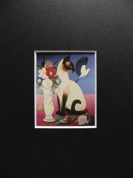 送料無料、希少画集画、高級新品額・額装付、猫 ネコ ねこ cat、油彩画 動物画