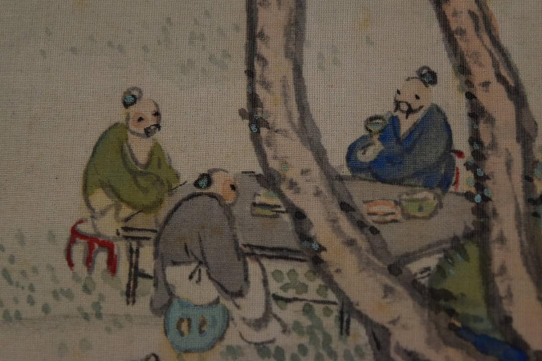 【真作】橋本松陵/青緑山水人物図/掛軸☆宝船☆Z-641