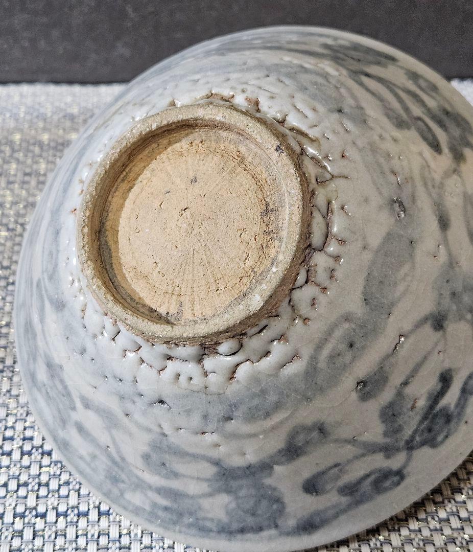 名碗❗】中国古陶磁器　明末～清初 福建琉球古窯　青華染付　唐草に渦巻文様 茶碗