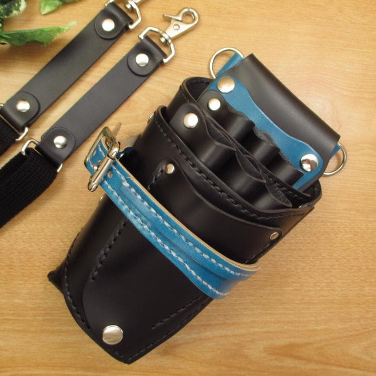 【特別価格】ブラック＆ブルー　６丁差し　本革シザーケース　SCA-150/CKB