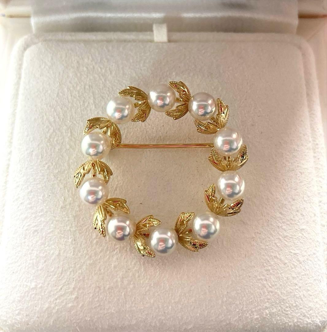 【極美品】ミキモト パール ブローチ サークル リース K18YG 付属品一式