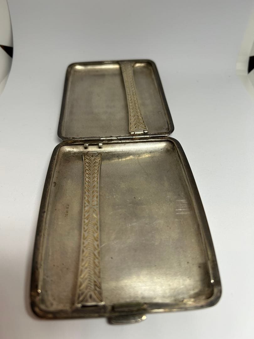 純銀刻印　アンティーク 銀製 シガレットケース 120g 彫金 手彫り