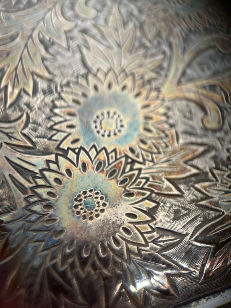 純銀刻印　アンティーク 銀製 シガレットケース 120g 彫金 手彫り