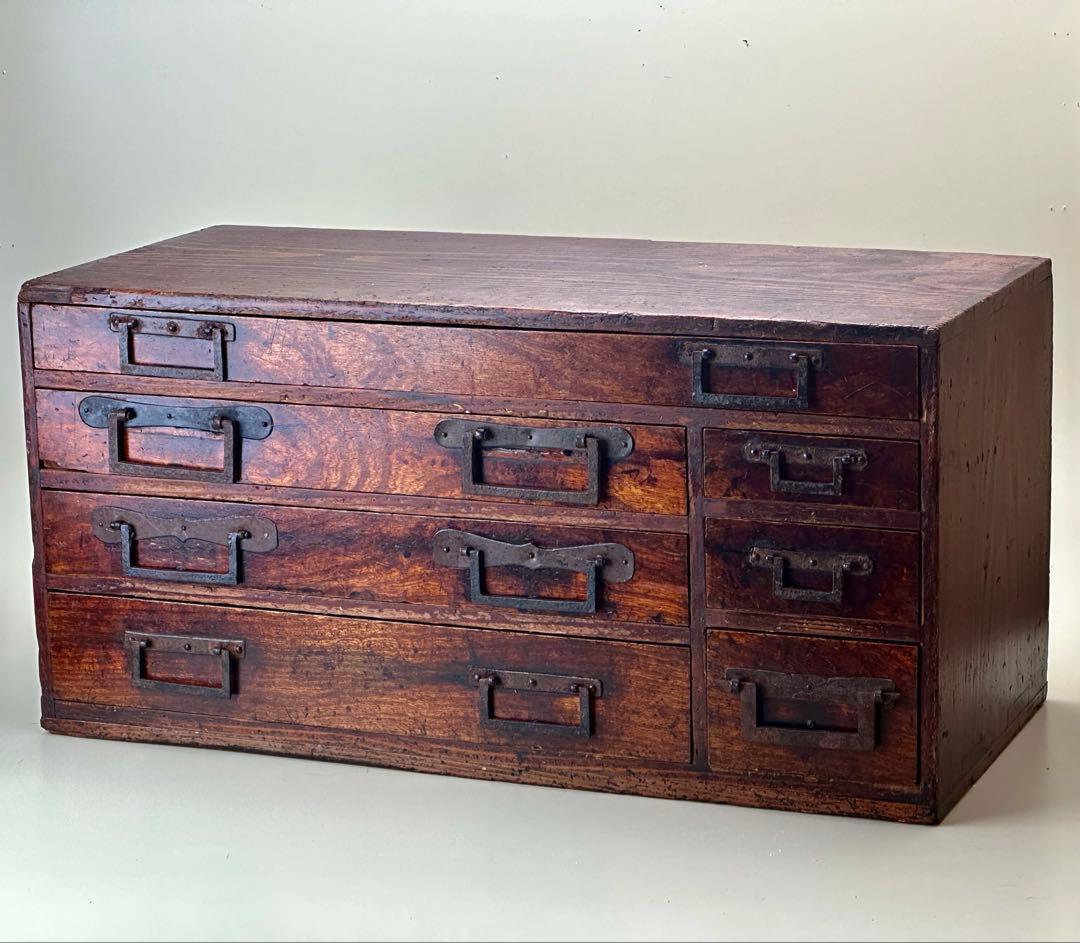 江戸期 欅(ケヤキ) 小引出し時代箪笥 7杯 アンティーク　骨董品　江戸時代
