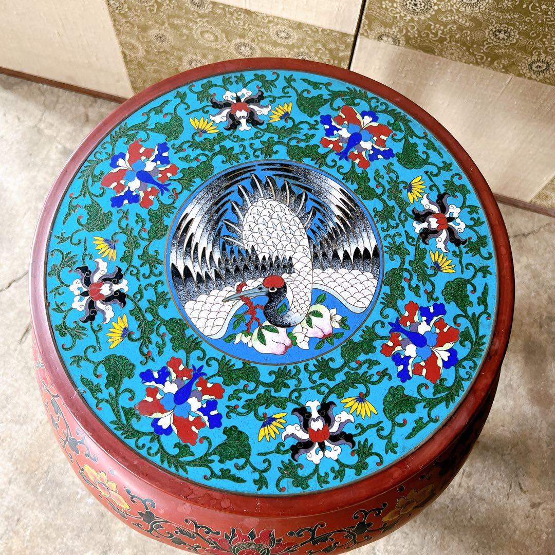 景泰蘭　七宝天板スツール　サイドテーブル　花台飾り台置台装飾時代 唐物中国美術