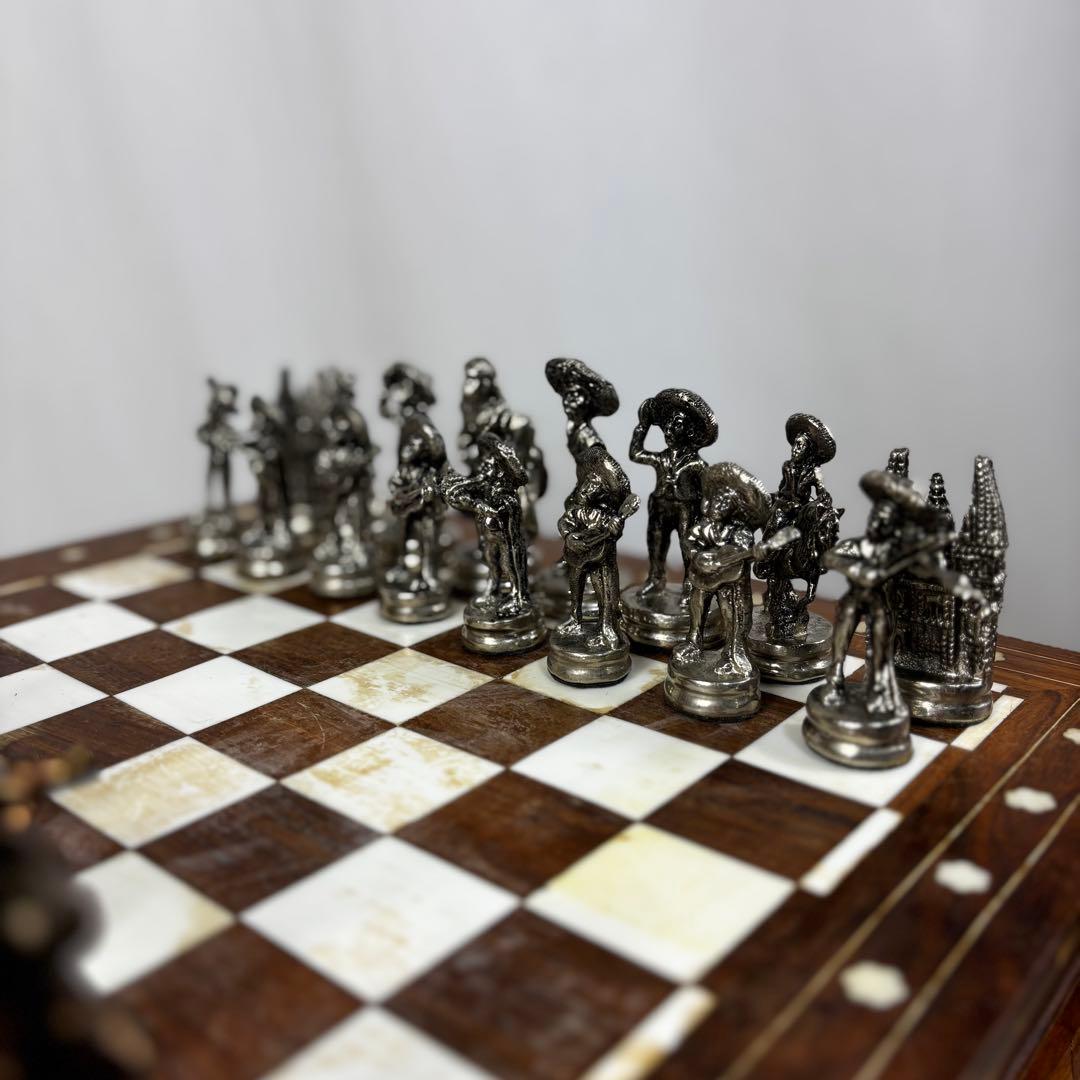 高級　ヴィンテージ　メタル製　チェスセット　猫脚　猫足