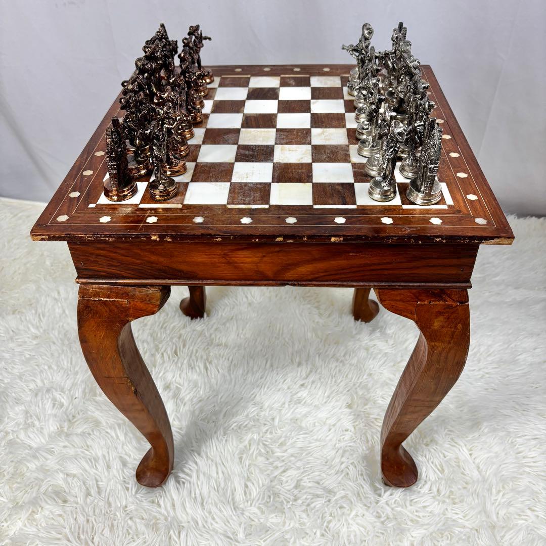 高級　ヴィンテージ　メタル製　チェスセット　猫脚　猫足