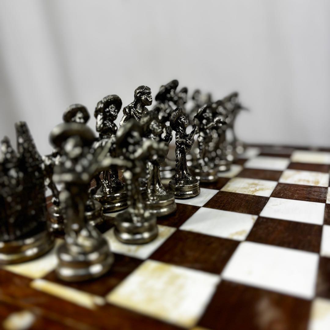 高級　ヴィンテージ　メタル製　チェスセット　猫脚　猫足