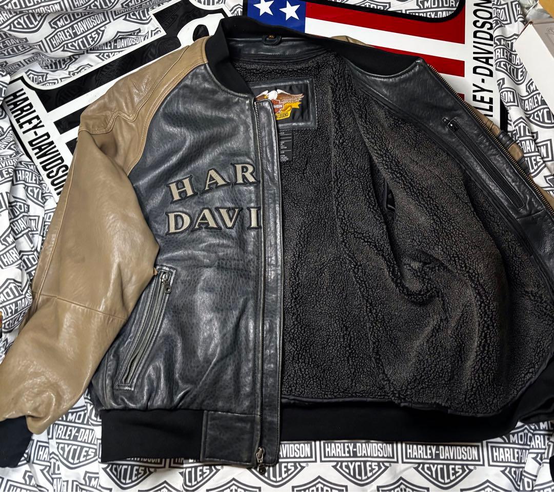 ハーレーダビッドソン 前後革刺繍ロゴ⭐️レアなラム本革製ジャケット脱着ボアライナー