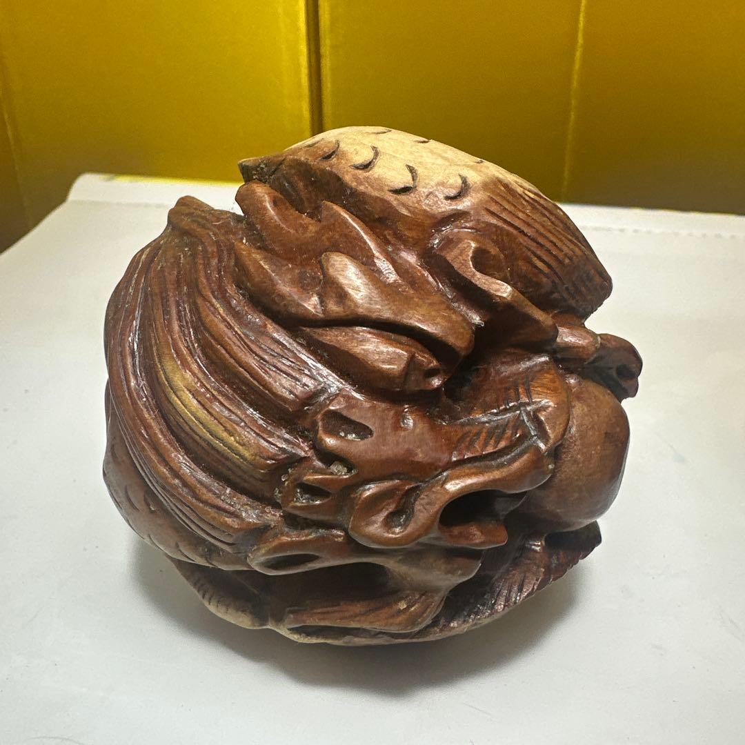 唐木，彫刻，紫檀，黄花梨，インテリア，中国，清刀，木製彫刻 ドラゴンと動物の球体