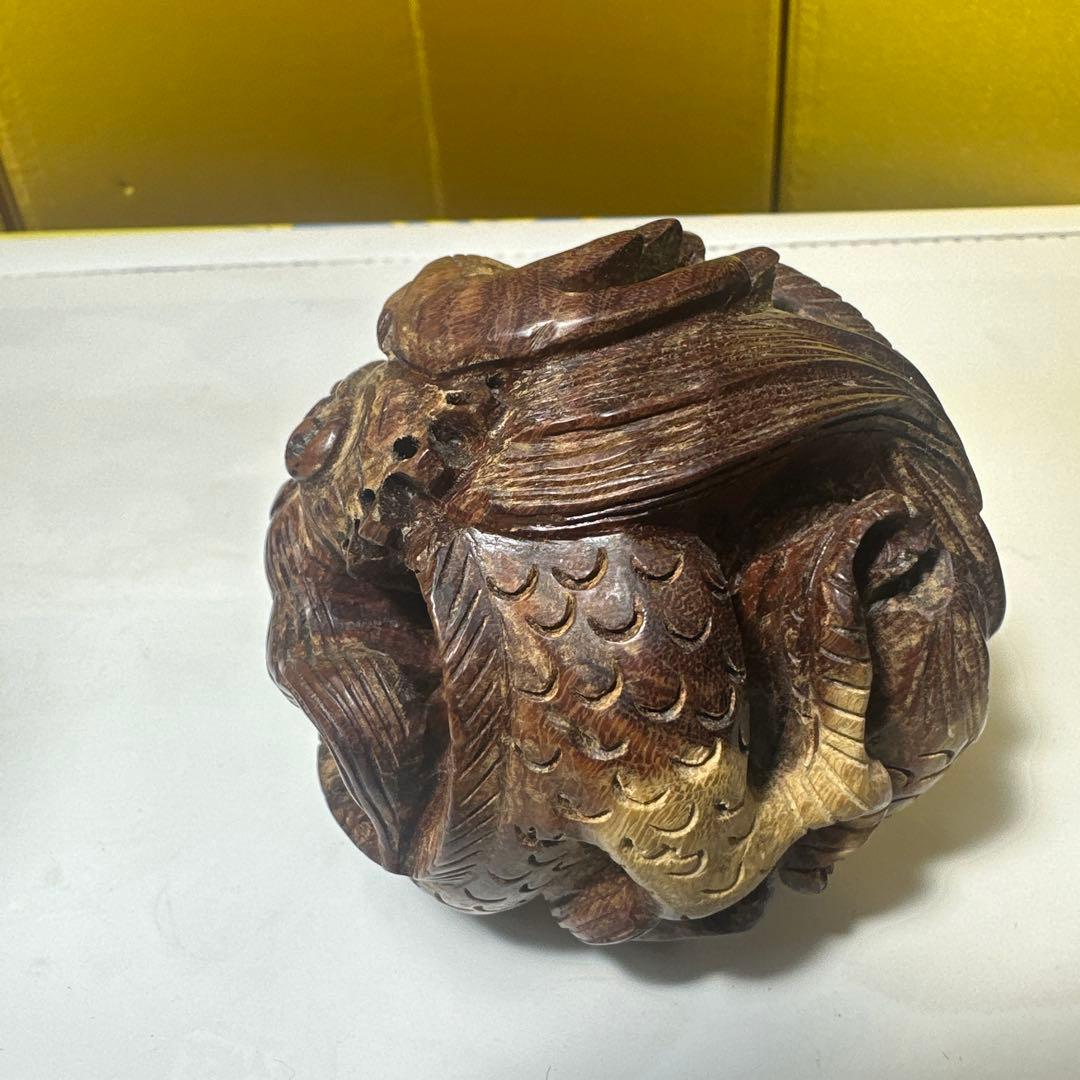 唐木，彫刻，紫檀，黄花梨，インテリア，中国，清刀，木製彫刻 ドラゴンと動物の球体