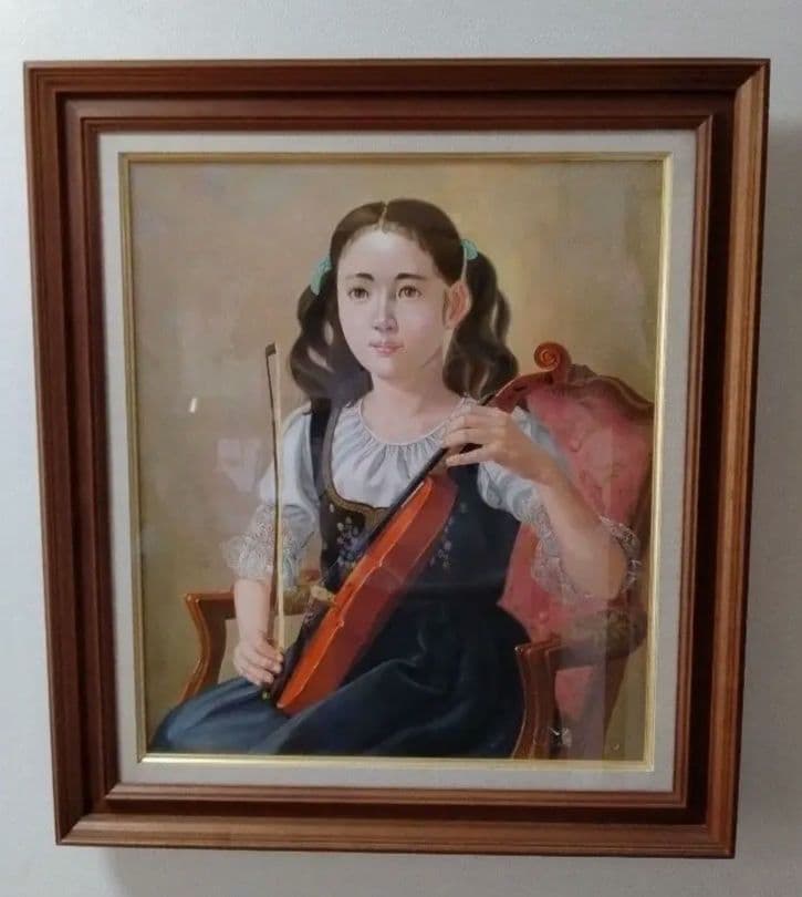 島根清先生　油彩画　「バイオリンと少女」F10