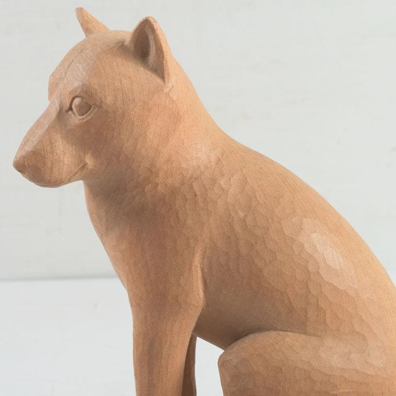 新木　氷馬 富山県工芸家　得地秀生作　木彫　犬　置物　共箱　V　9559