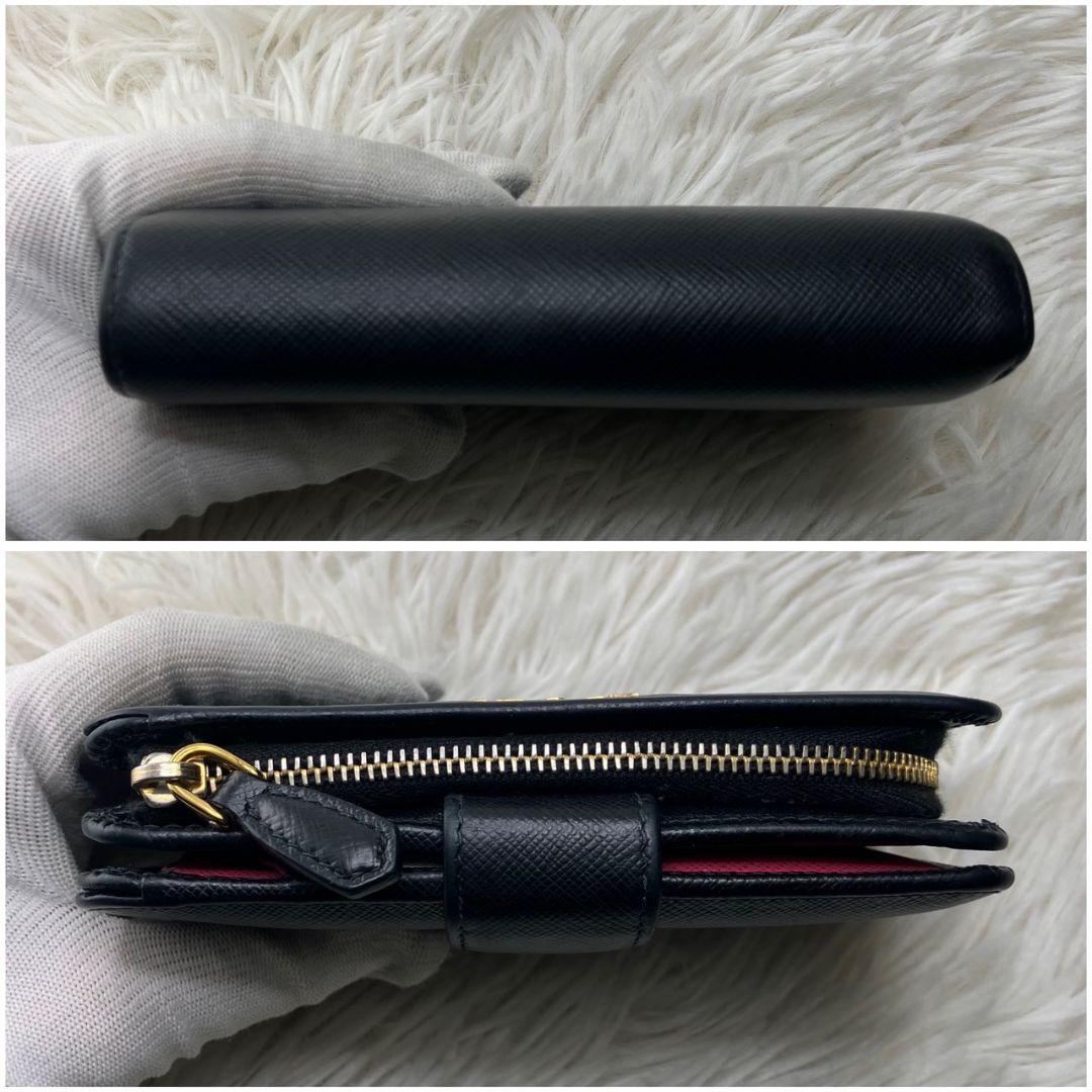 極美品★ PRADA プラダ サフィアーノ レザー ブラック バイカラー
