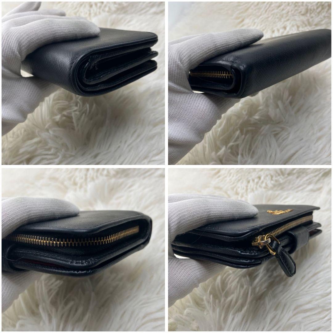 極美品★ PRADA プラダ サフィアーノ レザー ブラック バイカラー