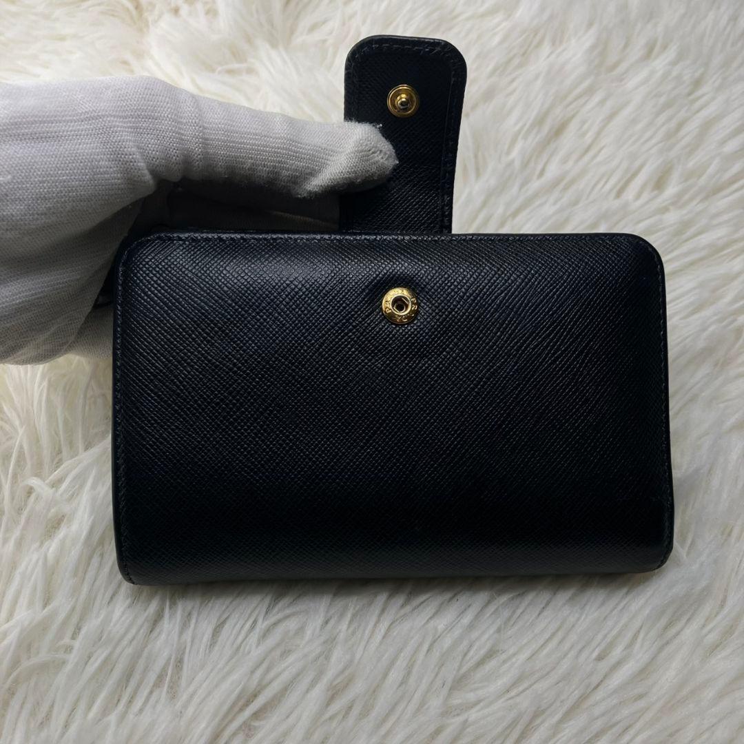 極美品★ PRADA プラダ サフィアーノ レザー ブラック バイカラー