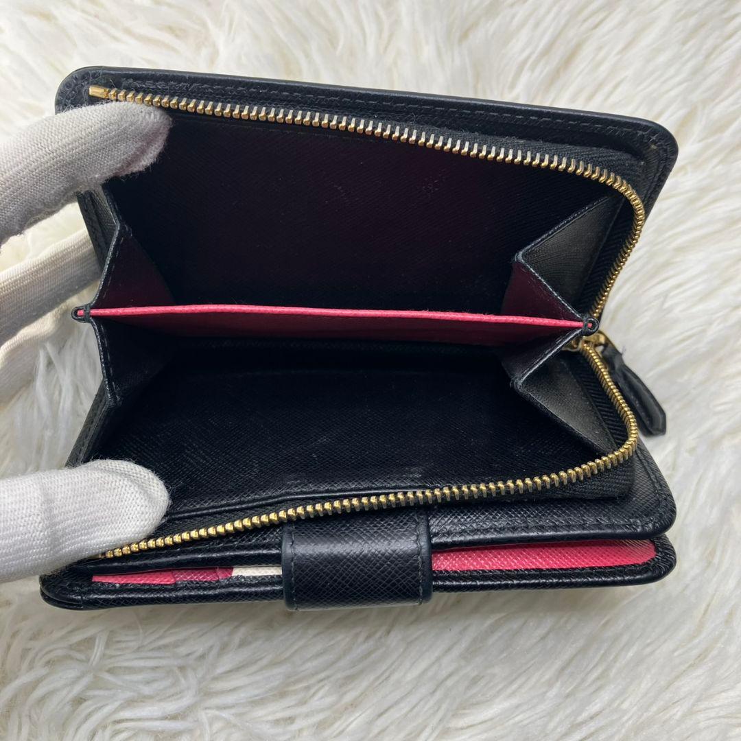 極美品★ PRADA プラダ サフィアーノ レザー ブラック バイカラー