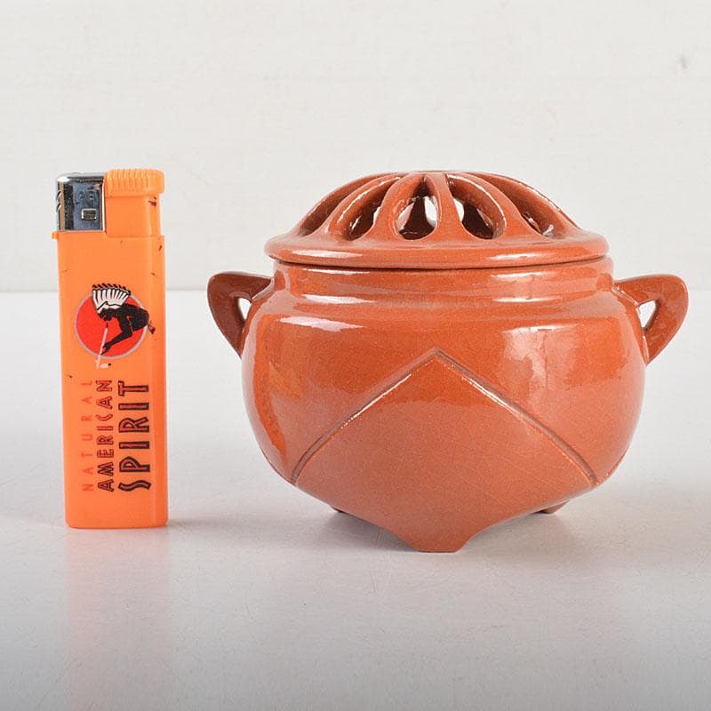 茶道具　京焼　川崎和楽作　赤楽　三足香炉　共布共箱　V　6823