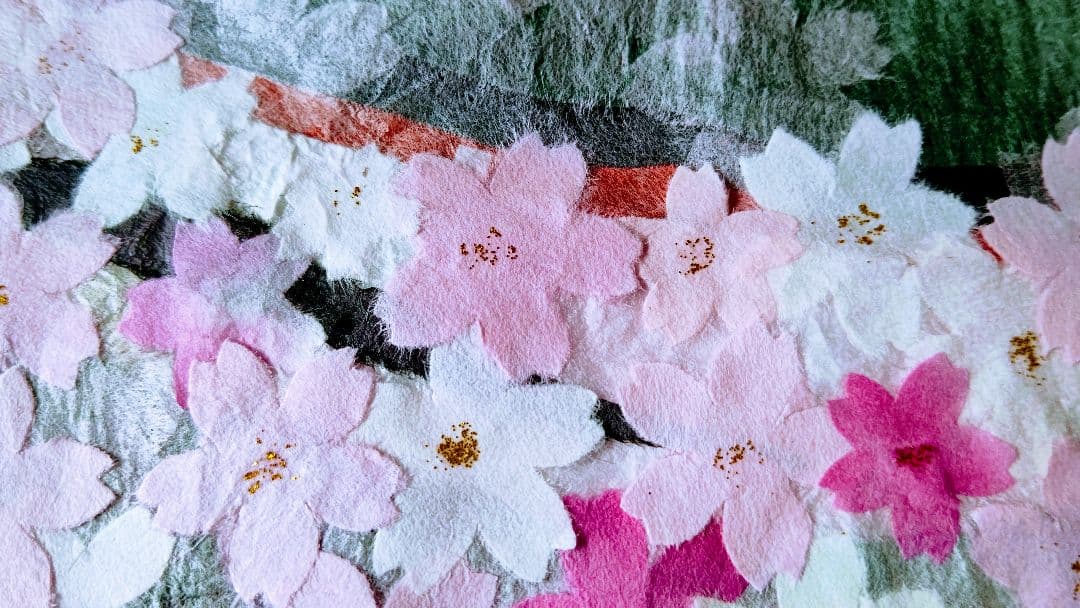 【お値下げしました】めでたや　ちぎり絵タペストリー（額入り）日本の四季４枚セット