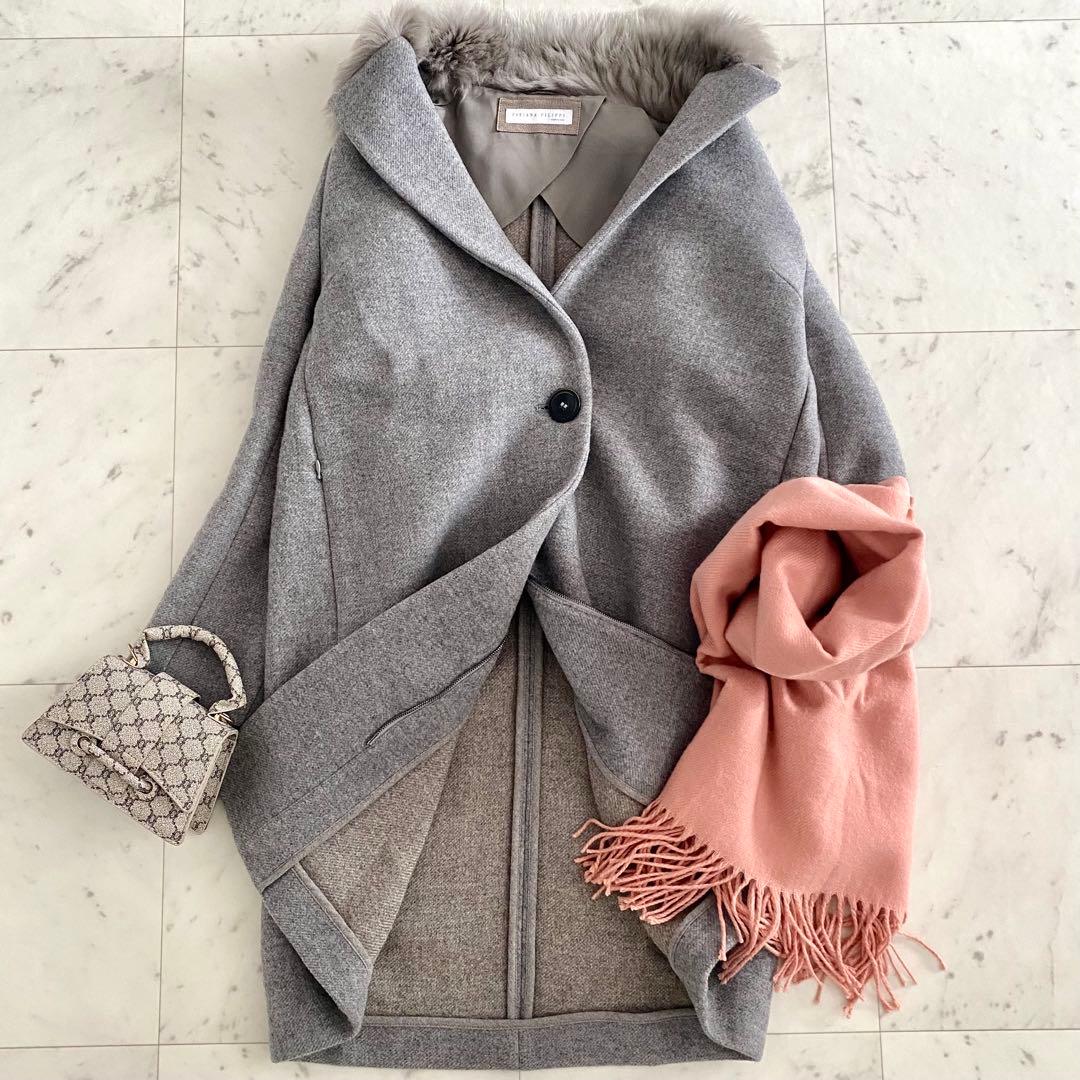 美品 ファビアナフィリッピ ファー付き レザー切り替えウールチェスターコート