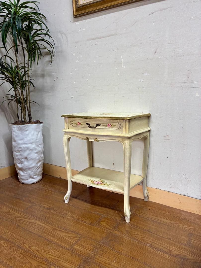 管399☆ イタリア製☆ロココ調☆姫家具☆ヒビ加工☆サイドテーブル