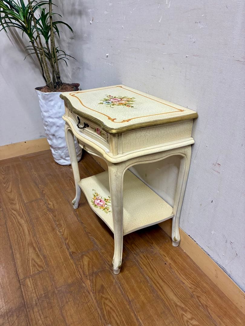 管399☆ イタリア製☆ロココ調☆姫家具☆ヒビ加工☆サイドテーブル