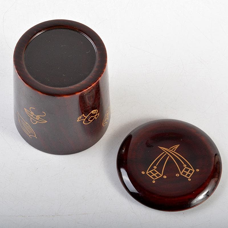 茶道具　山中塗　道場宗廣作　宝尽くし　末広茶器　共箱　M　R6004