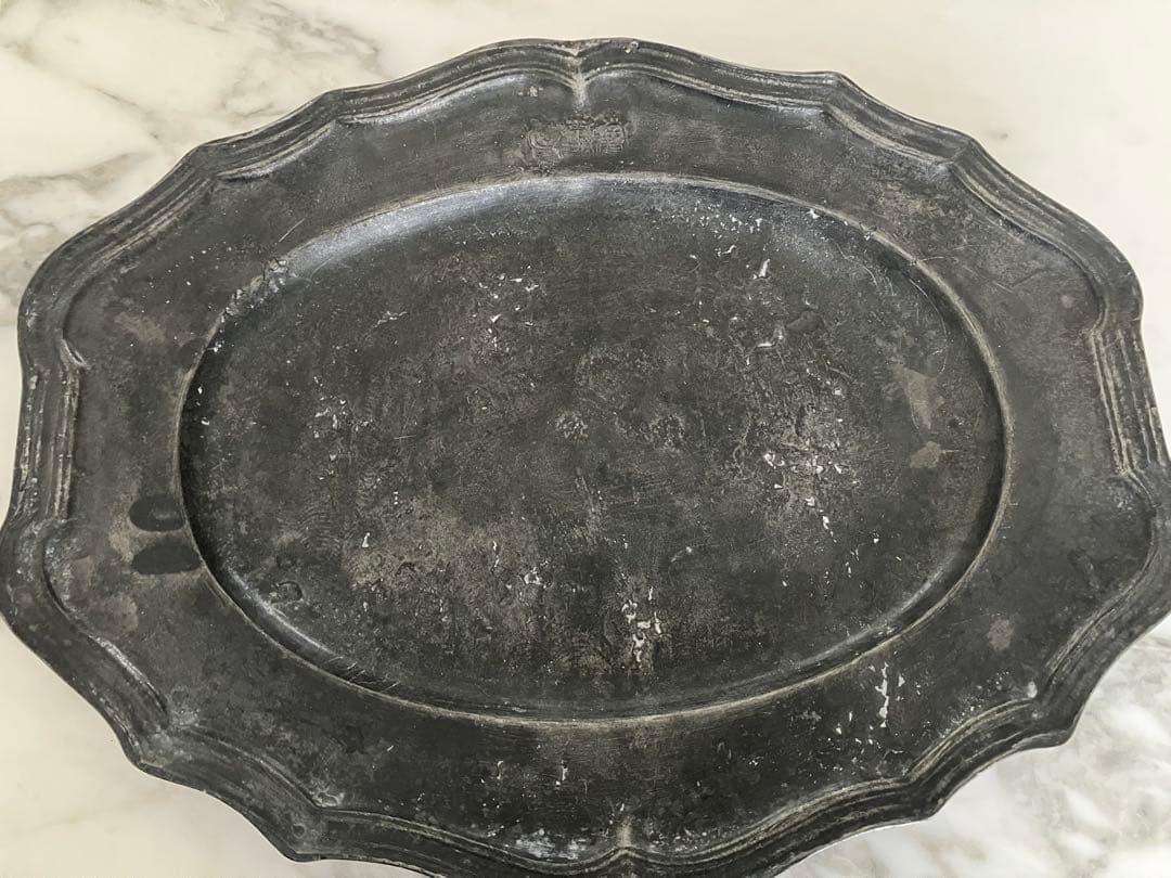 アンティーク ピューター　オーバルトレイ