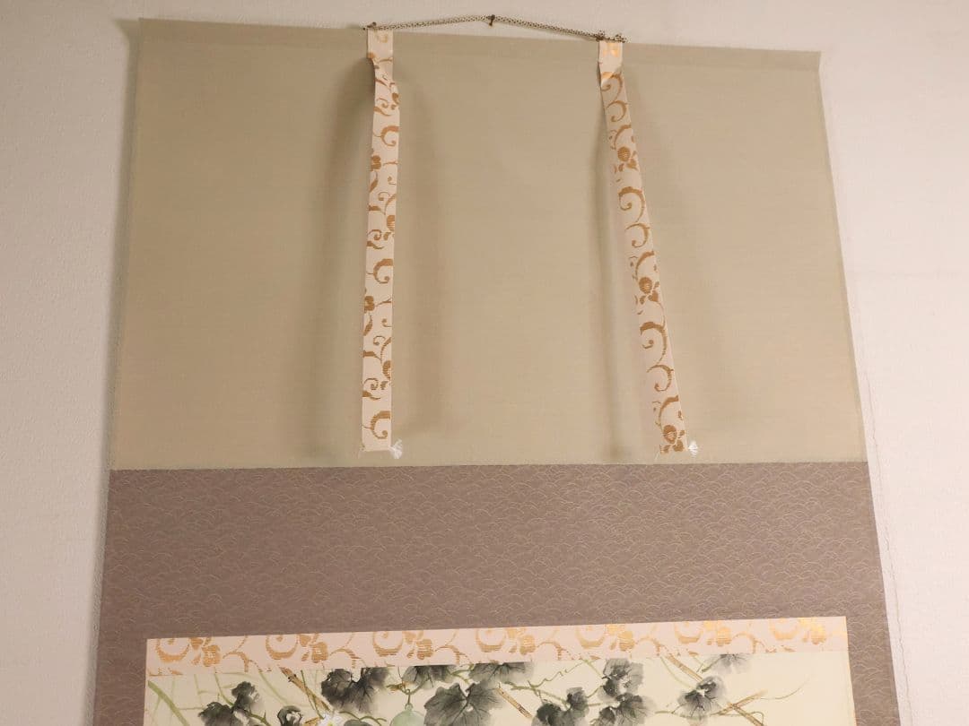 【真作】美品 日本画 田中松泉「瓢箪・雀」彩色 紙本 掛軸 鳥 横物 MA636