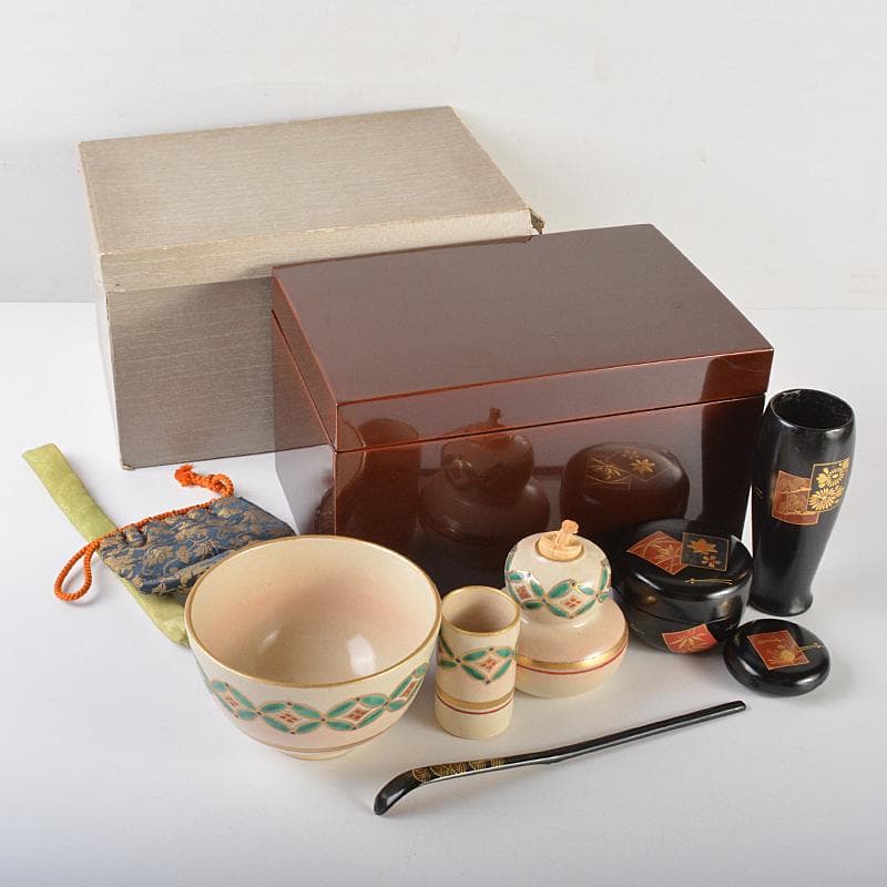 Sheryl京焼　中村秋峰造　茶碗　棗など　七点一式　仕覆付　VR7216