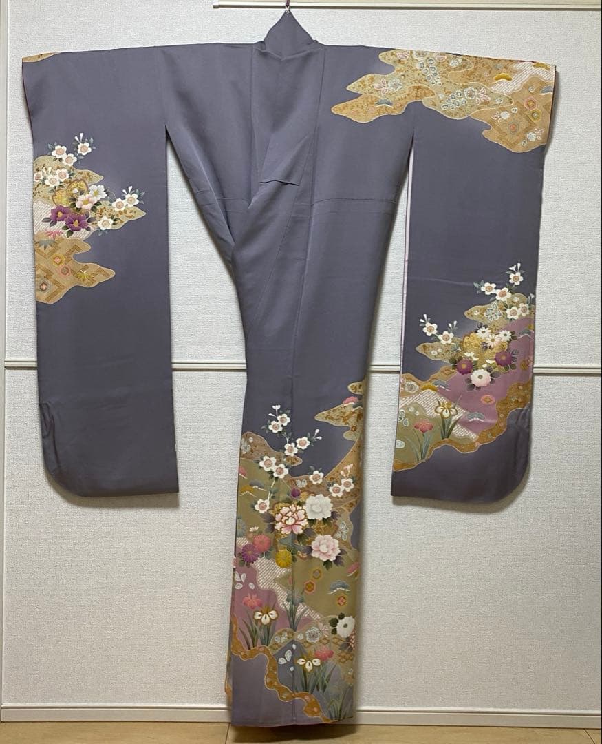 【年末セール！】高級SAGAFOX付 振袖 フルセット グレー 友禅 金駒刺繍