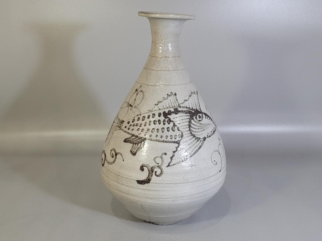 古美術 李朝 魚紋 花瓶