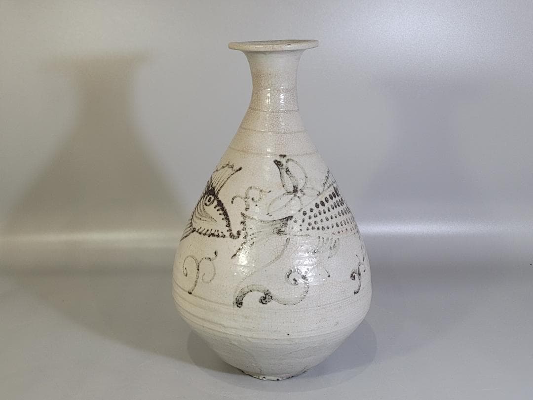 古美術 李朝 魚紋 花瓶