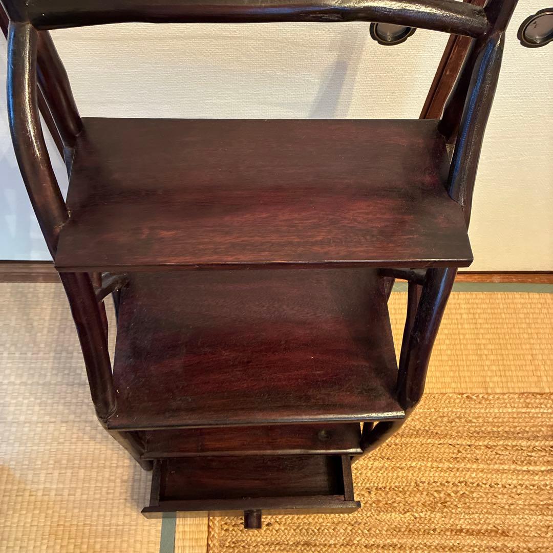 バリ島、木製3段ラック 引き出し付き